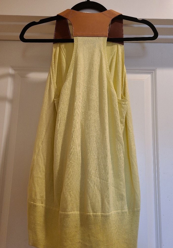 Saks Fifth Avenue 9|15 Yellow Silk and Brown Leather Racerback Faux Wrap Blouse - Picture 9 of 12